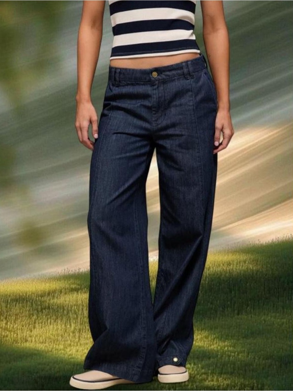 American Eagle Outfitters Dark Blue Wide-Leg Jeans